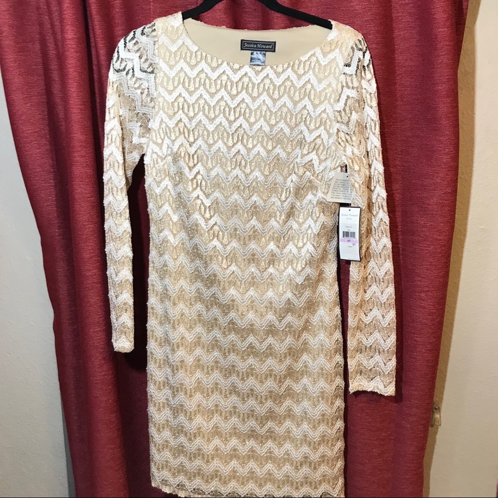 Jessica Howard Crewneck Sheath Gold /white